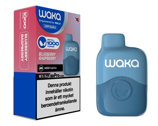 WAKA engångsvape Blueberry Raspberry 1000 puffar med blåbär och hallon