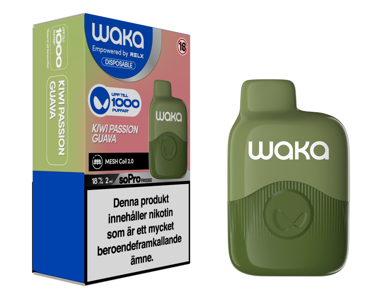 WAKA SoPro PA1000 Kiwi Passion Guava engångsvape 1000 puffar med kiwi, passionsfrukt och guava