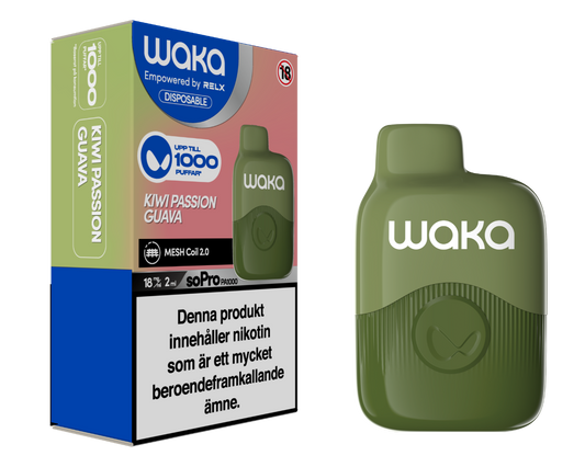 WAKA SoPro PA1000 Kiwi Passion Guava engångsvape 1000 puffar med kiwi, passionsfrukt och guava